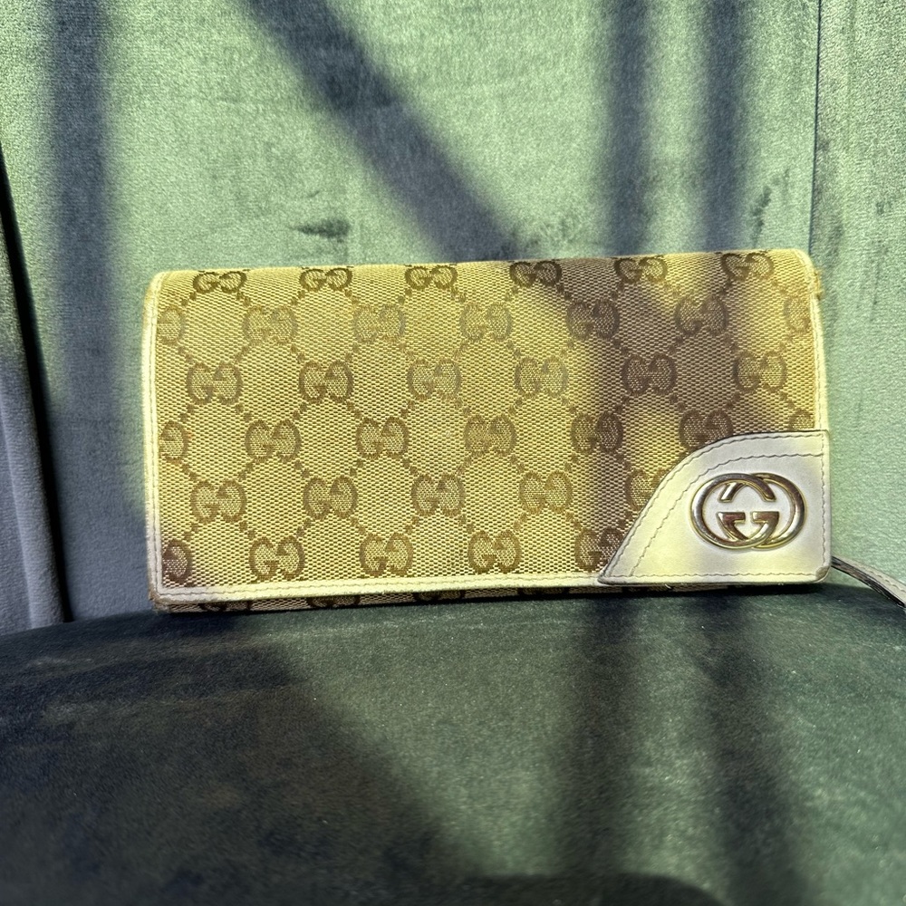 Gucci GG Canvas Continental/Long Wallet — White Leather Silver Hardware Vintage - Picture 3 of 11